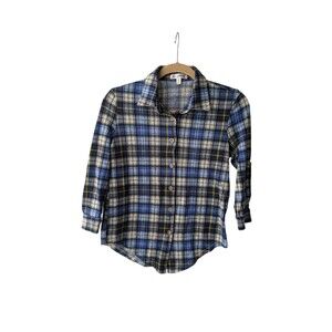 Roomates Blue Plaid Flannel Top Small